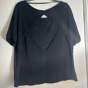 Free People Black Short Sleeve Tee with Cutout Back